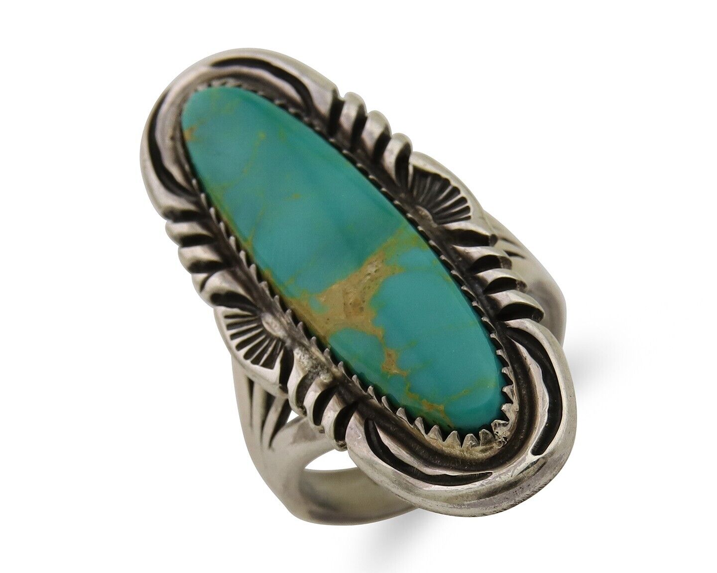 Navajo Hand Stamped Ring 925 Silver Turquoise Native Artist Begay C.80's