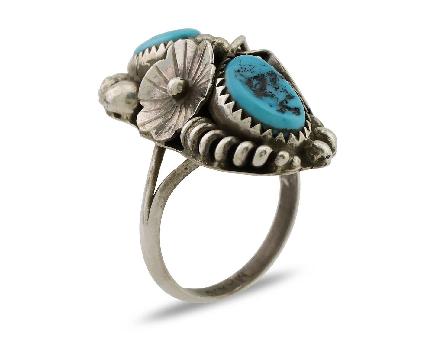 Navajo Ring 925 Silver Sleeping Beauty Turquoise Signed Max Calabaza C.80's