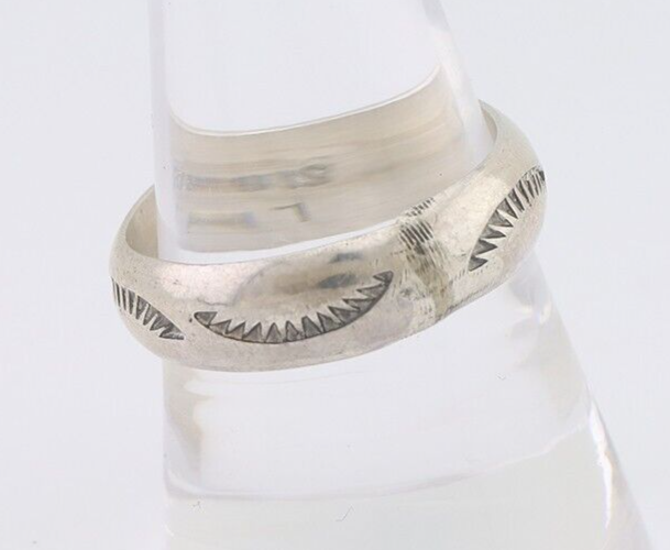 Navajo Hand Stamped Band 925 Silver 6.0 mm Signed Larry Chavez Size 9.75 C.80's