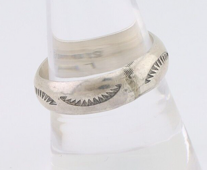 Navajo Hand Stamped Band 925 Silver 6.0 mm Signed Larry Chavez Size 9.75 C.80's