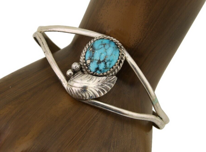 Navajo Hand Stamped Cuff Bracelet Turquoise 925 Silver Native American Artist