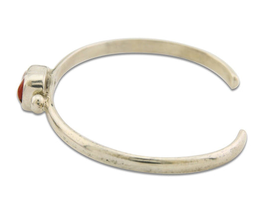 Navajo Bracelet .925 Silver Natural Red Coral Cuff Native American Artist C.80's