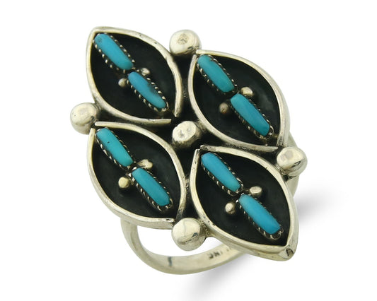 Vintage Zuni Ring 925 Sterling Authentic Natural Turquoise Native Artist Sz 8.5