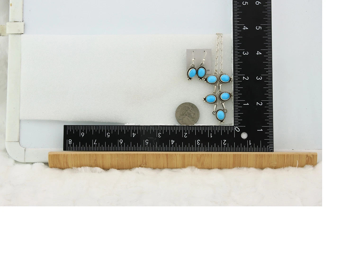 Navajo Necklace Earring Set Sterling Silver Turquoise Vintage Signed Dine ALV