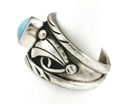 Navajo Ring .925 Silver Handmade Sleeping Beauty Turquoise Signed ELA C.80's