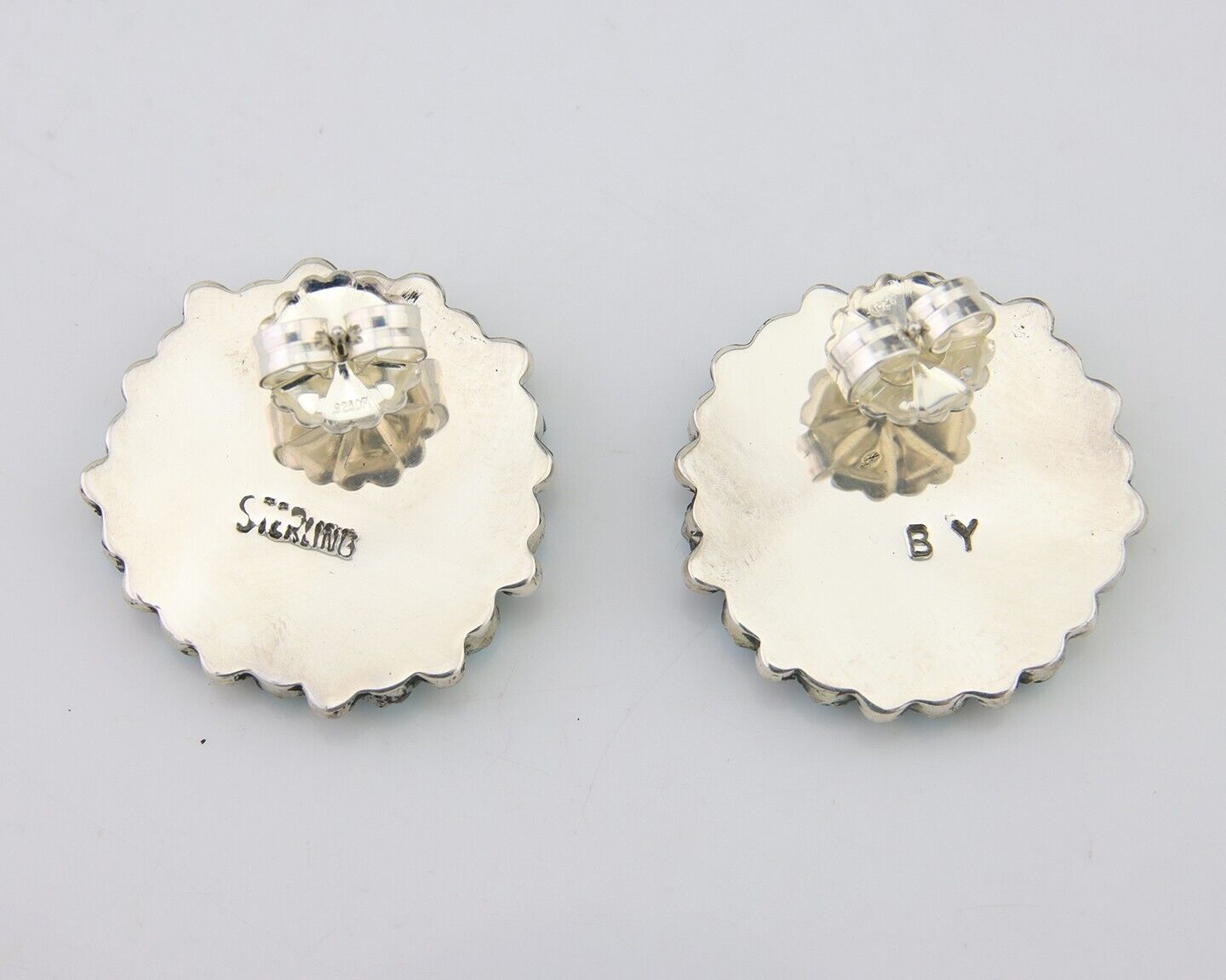 Navajo Petit Point Earrings 925 Silver Turquoise Signed Benson Yazzie C.80's