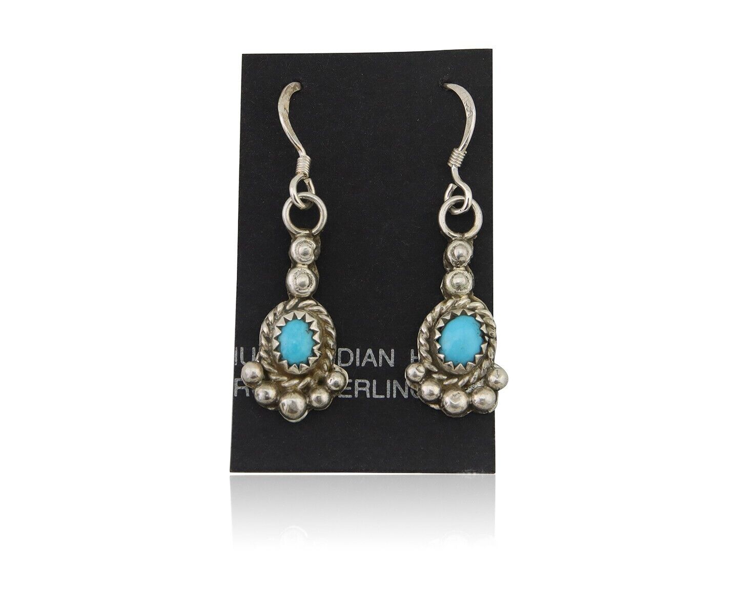 Navajo Earrings 925 Silver Blue Turquoise Artist Signed DB C.80's