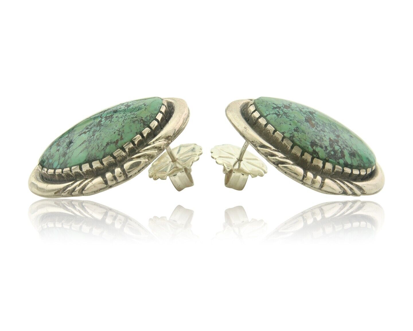 Navajo Earrings 925 Silver Natural Turquoise Artist Signed E Jackson C.80's