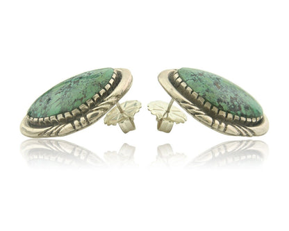 Navajo Earrings 925 Silver Natural Turquoise Artist Signed E Jackson C.80's