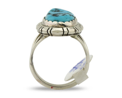 Navajo Ring 925 Silver Sleeping Beauty Turquoise Artist Signed BB C.80's