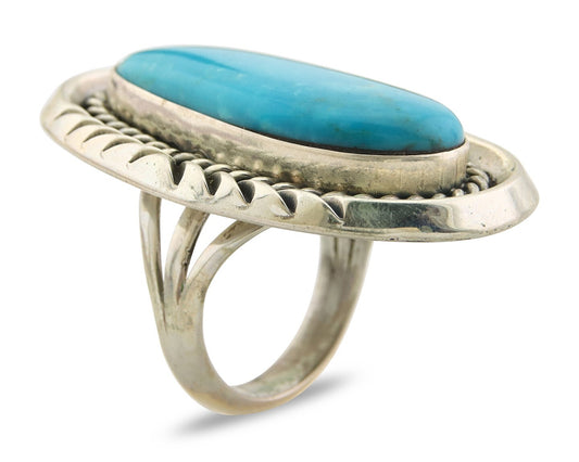 Navajo Ring 925 Sterling Natural Blue Turquoise Signed Ben S C.80's Size 9.0