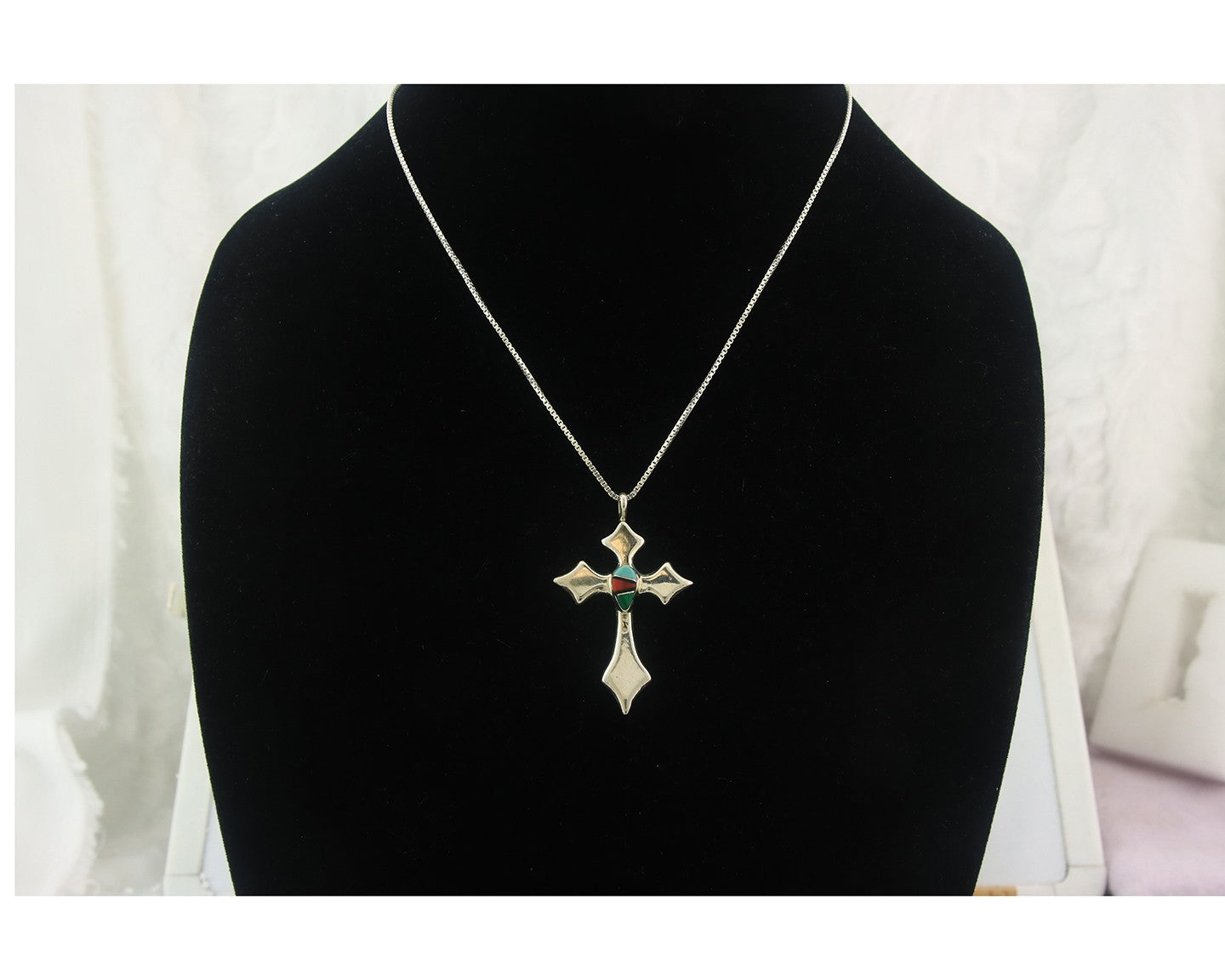 Navajo Cross Necklace Sterling Silver Authentic Natural Gemstones Signed M