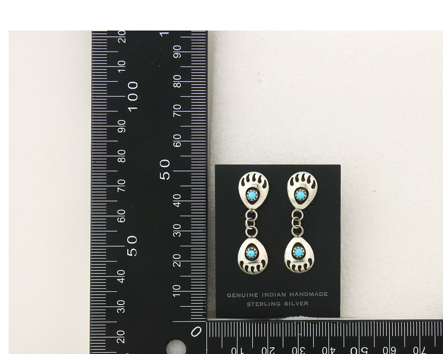 Navajo Earrings 925 Silver Dangle Paw Turquoise Native American Artist C.80's