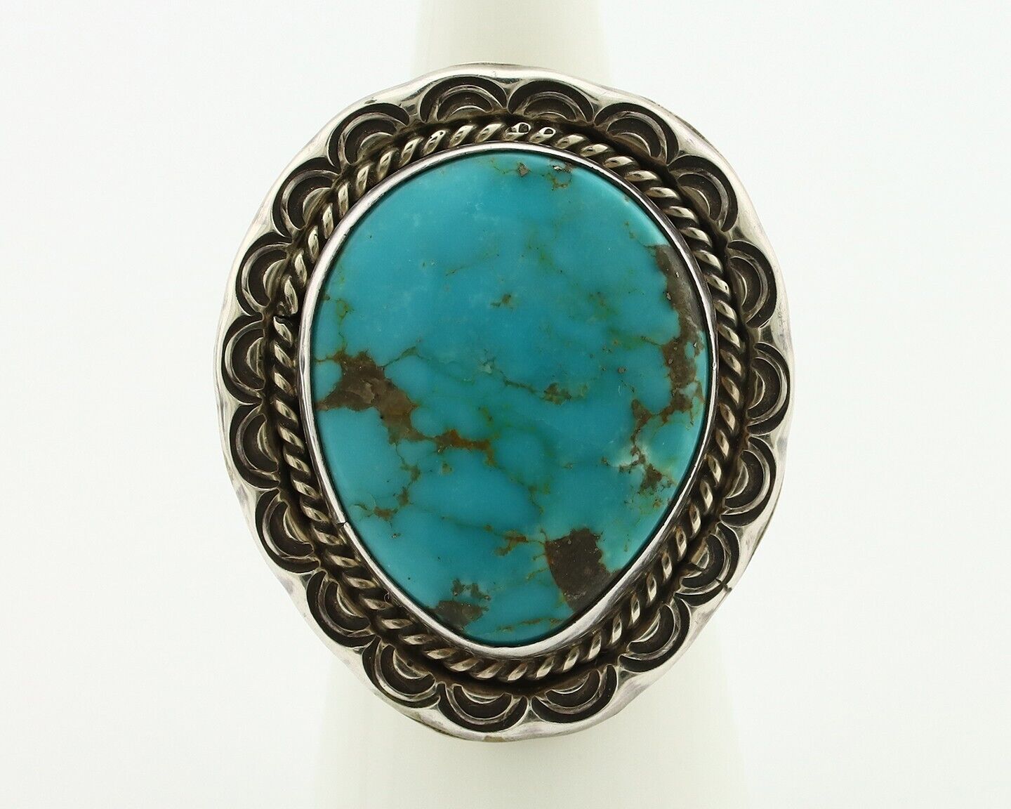 Navajo Ring 925 Silver Natural Turquoise Native Artist Signed KH C.80's