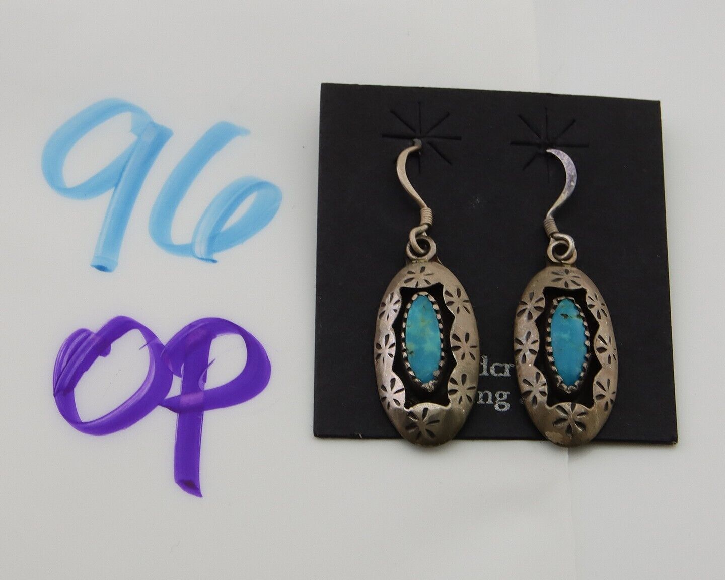 Navajo Dangle Earrings 925 Silver Natural Blue Turquoise Signed IJC C.80's