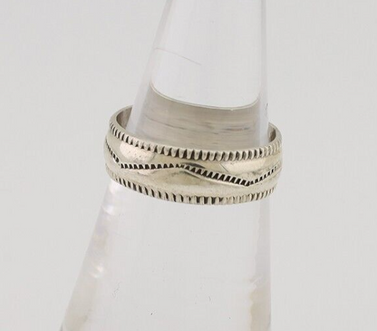 Navajo Hand Stamped Band 925 Silver 6.0 mm Native Artist Size 5.75 C.80's