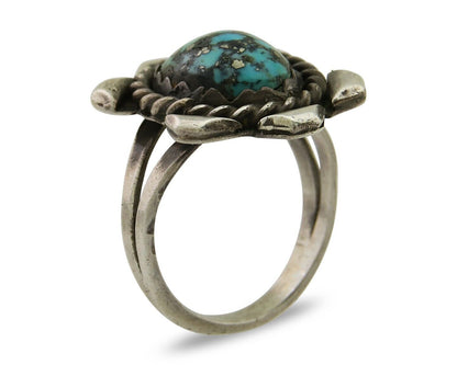 Navajo Ring 925 Sterling Silver Morenci Turquoise Native American Artist C.80s