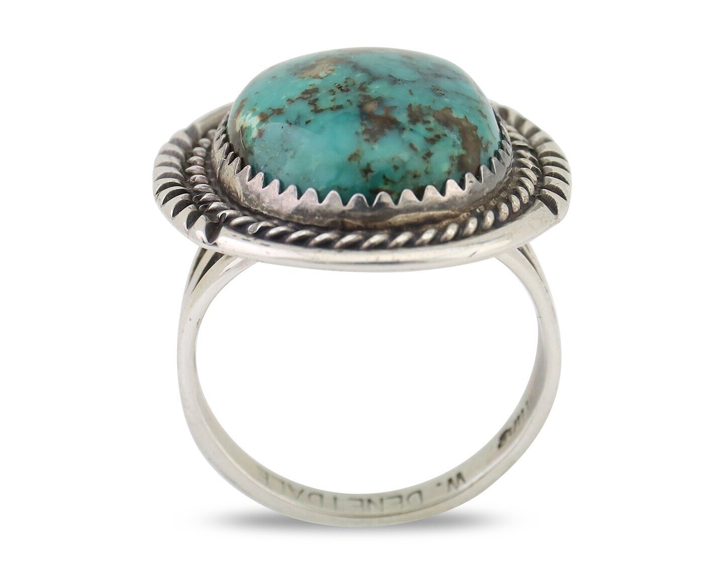 Navajo Ring 925 Silver Turquoise Signed William Denetdale Size 7.25 C.80's