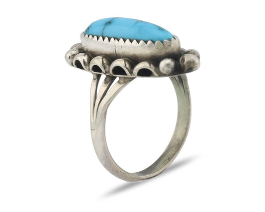 Navajo Ring .925 Silver Sleeping Beauty Turquoise Signed SkyStone Creations C80s