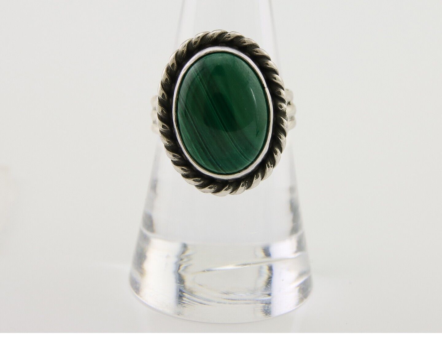 Navajo Ring 925 Silver Natural Malachite Native American Artist C.80's