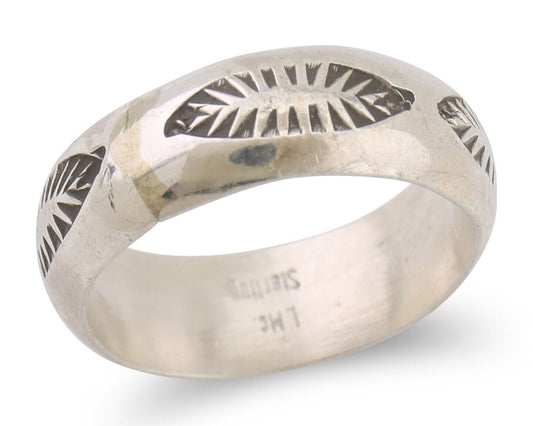 Navajo Hand Stamped Band 925 Silver 6.0 mm Signed Larry Chavez Size 6.0 C.80's
