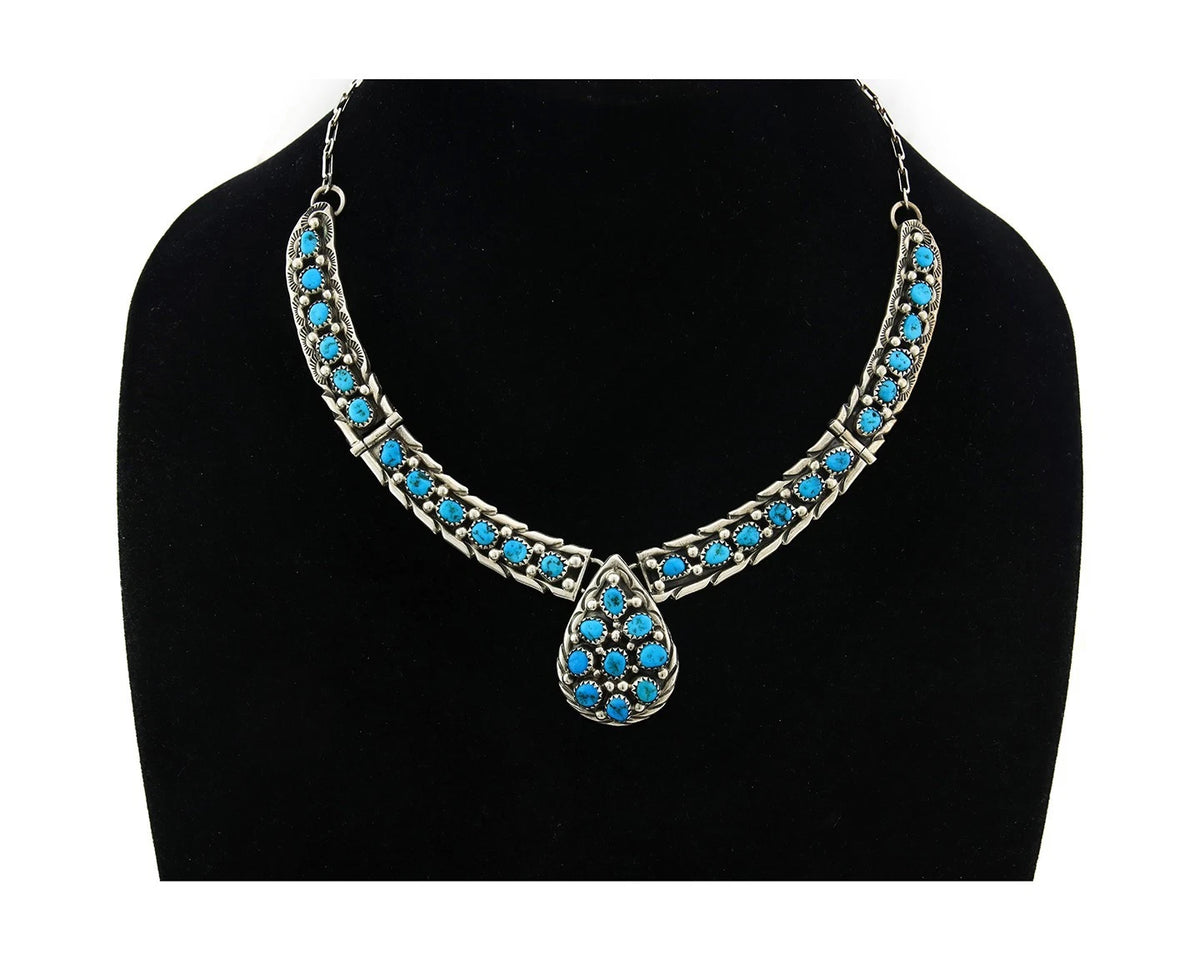 Navajo Necklace 925 Sterling Silver Natural Turquoise Vintage Signed D C.80's