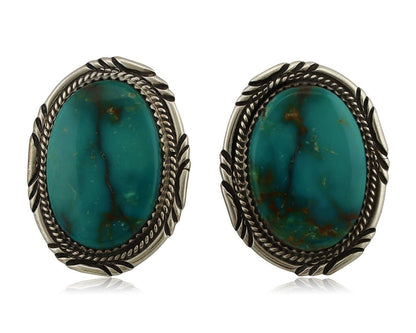Navajo Hand Stamped Earrings 925 Silver Turquoise Signed M Begay C.80's