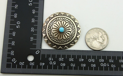 Navajo Earrings 925 Silver Concho Hand Stamped Turquoise Native Artist C.80's