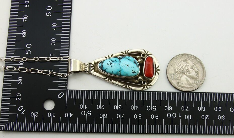 Navajo Necklace 925 Silver Spiderweb Turquoise Artist Signed Teepee on Hill C80s