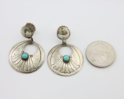 Navajo Dangle Earrings 925 Silver Natural Turquoise Native American Artist C80s