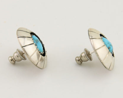 Navajo Shield Earrings 925 Silver Blue Turquoise Artist Signed P C.80s