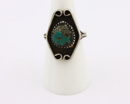 Navajo Ring 925 Silver Blue Turquoise & Pyrite Native American Artist C.80's
