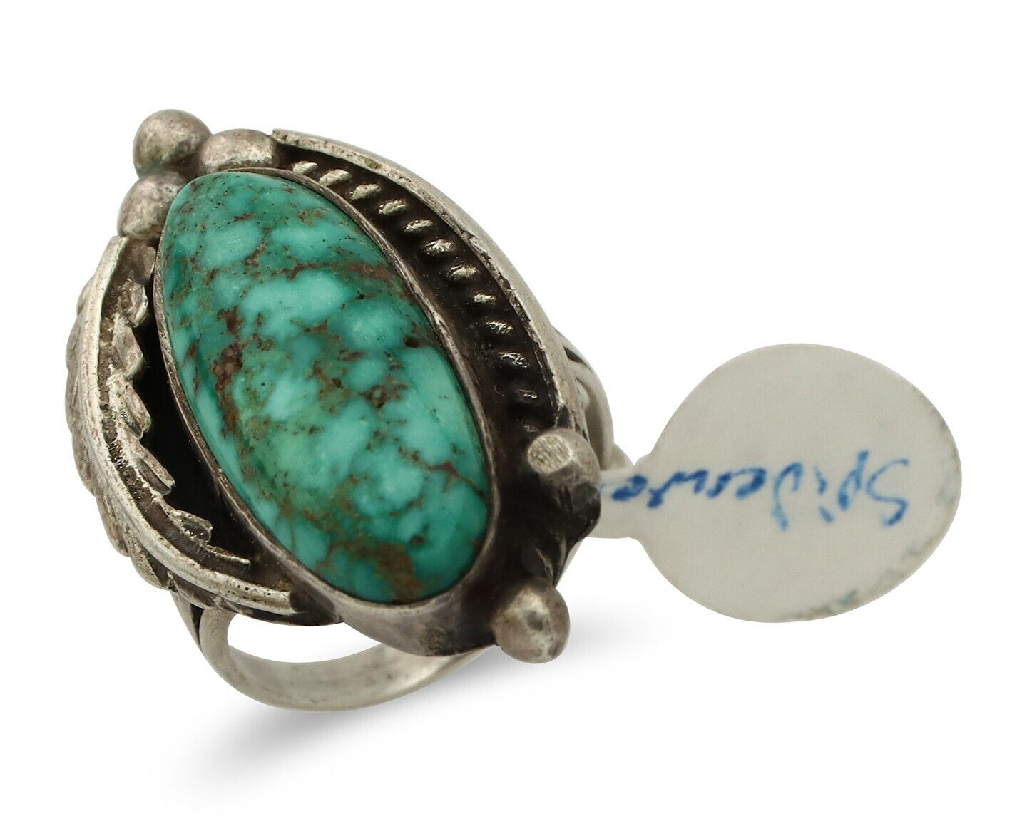 Navajo Ring 925 Silver Spiderweb Turquoise Native Artist Signed C.80's