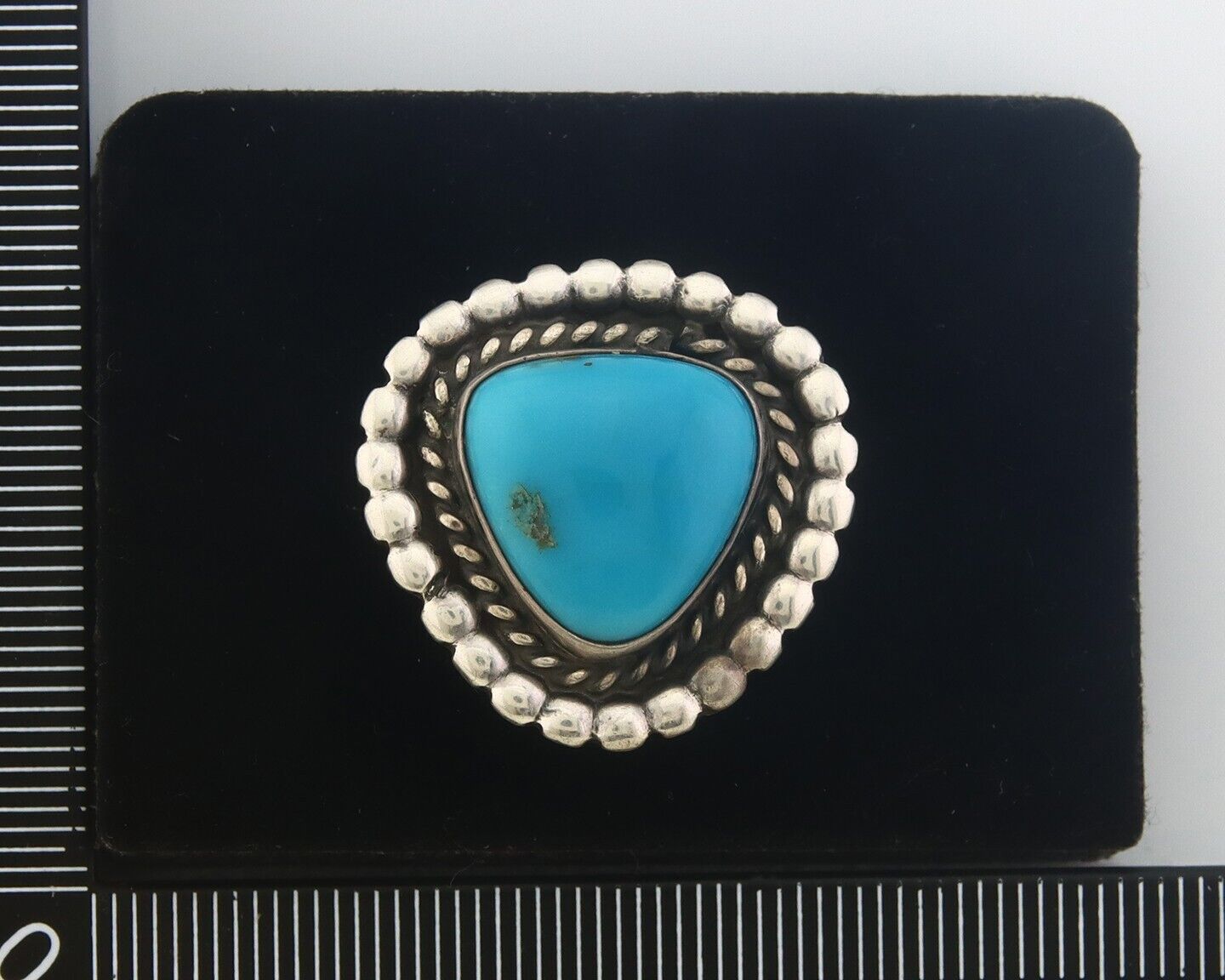 Navajo Ring 925 Sterling Natural Turquoise Native Artist C.80's Size 7.25