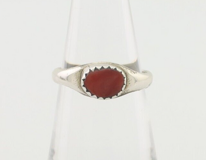Navajo Handmade Ring 925 Silver Natural Mediterranean Coral Native Artist C.80's