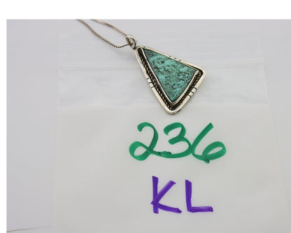 Navajo Heart Necklace 925 Silver Natural Turquoise Artist Signed FG C80s