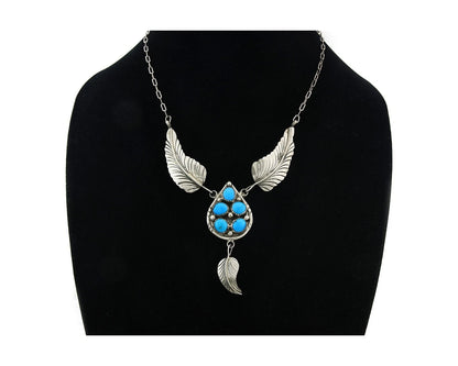 Navajo Necklace 925 Sterling Silver Natural Turquoise Signed M