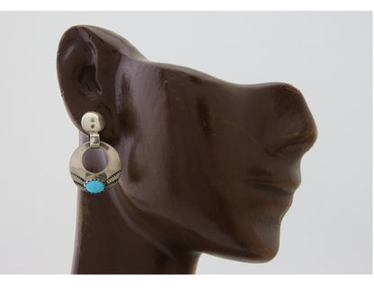 Navajo Dangle Earrings 925 Silver Natural Turquoise Artist Signed KF C.80's