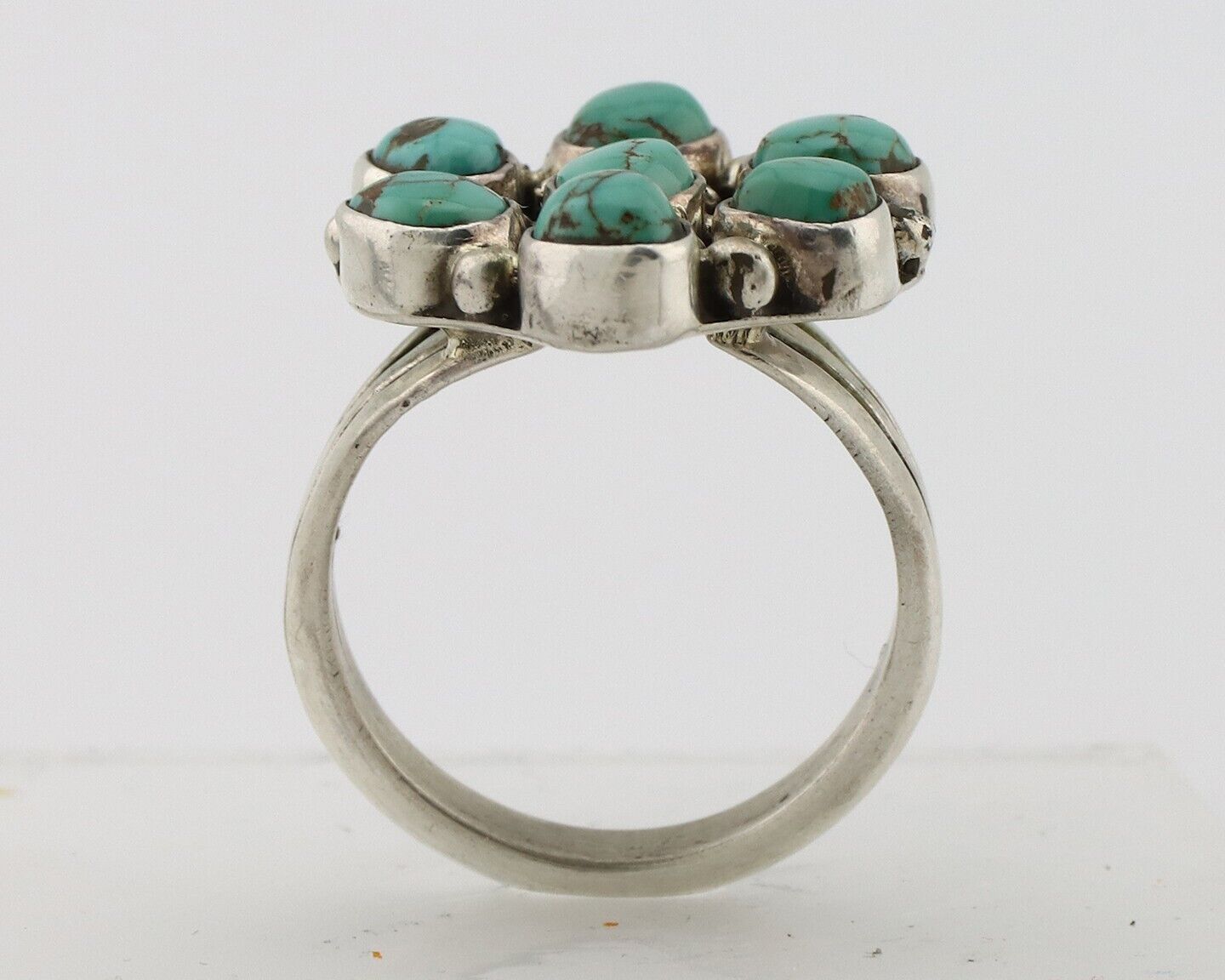 Navajo Ring 925 Silver Spiderweb Turquoise Artist Signed LP C.80's
