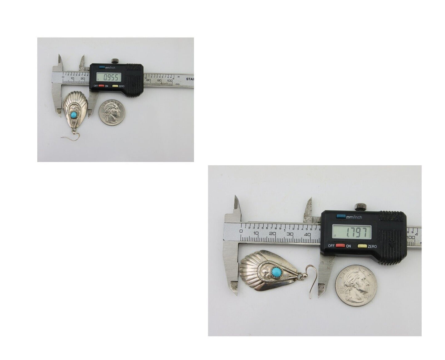 Navajo Earrings 925 Silver Turquoise Artist Signed Dean Brown C.80's