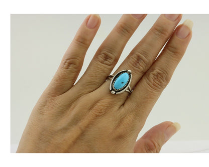Navajo Ring 925 Silver Sleeping Beauty Turquoise Artist Signed SC C80s