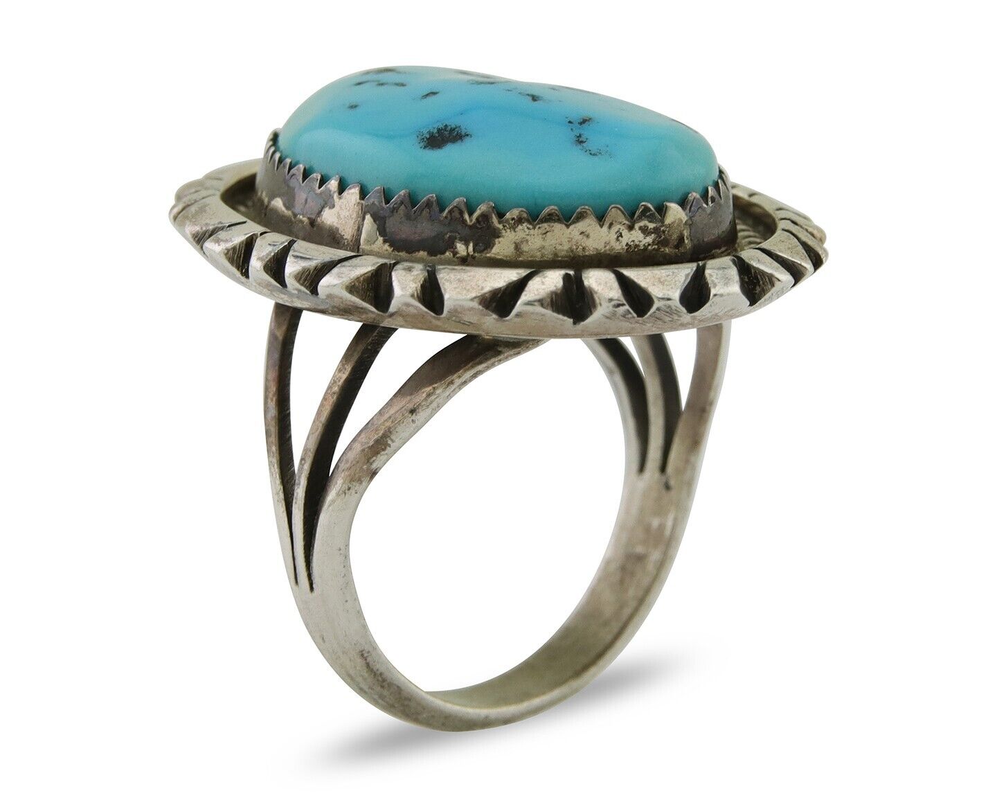 Navajo Ring 925 Silver Sleeping Beauty Turquoise Artist Siged Becenti C.80's