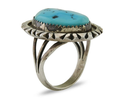 Navajo Ring 925 Silver Sleeping Beauty Turquoise Artist Siged Becenti C.80's