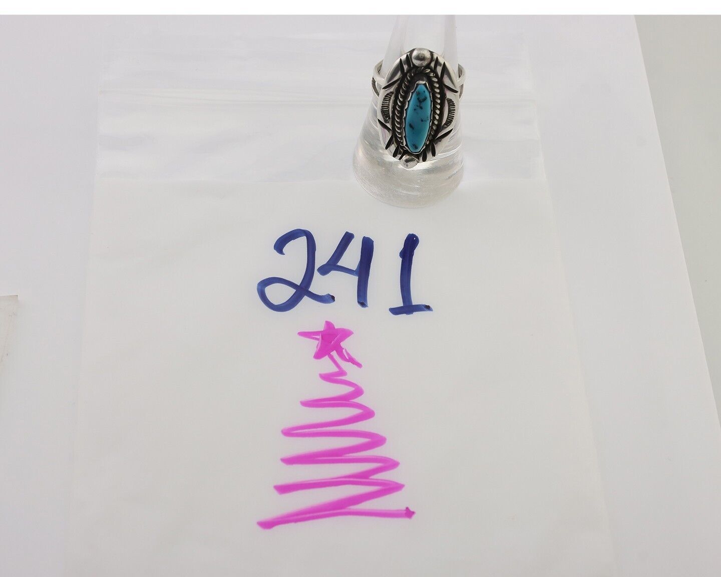 Navajo Ring 925 Silver Sleeping Beauty Turquoise Signed V & N EDSITTY C.80's