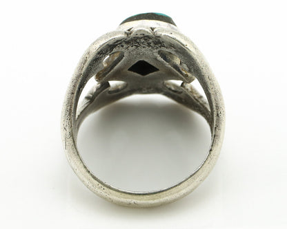 Navajo Sand Cast Ring .925 Silver Blue Turquoise Native Artist C.80's
