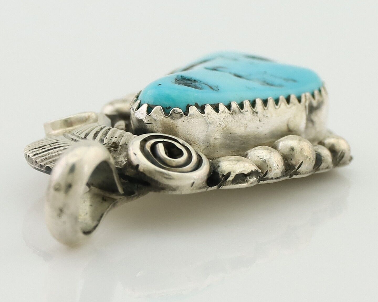Navajo Pendant 925 Silver Sleeping B Turquoise Signed Justin Morris C.80's