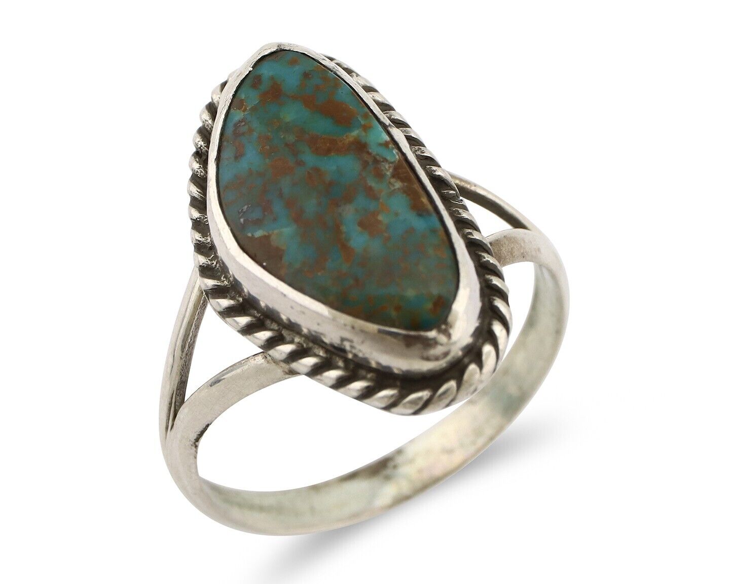 Navajo Ring 925 Silver Natural Turquoise Artist Signed Rabbit Stick C.80's