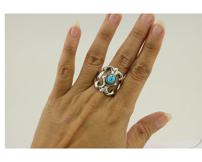 Navajo Sand Cast Ring 925 Silver Sleeping Beauty Turquoise Artist C.80's
