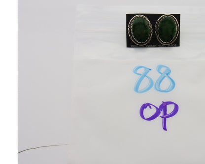 Navajo Earrings 925 Silver Natural Green Native American Artist C.80's