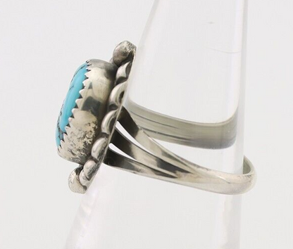 Navajo Ring 925 Silver Sleeping Beauty Turquoise Artist Signed SC C.80's